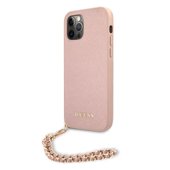 Guess iPhone 12 Pro Max Saffiano Gold Chain (GUHCP12LSASGPI) hátlap, tok, rózsaszín