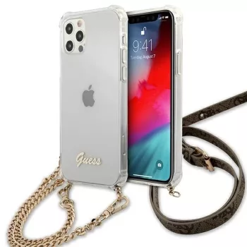   Guess GUHCP12MKC4GSGO iPhone 12/12 Pro 6.1" hátlap, tok 4G Gold Chain, átlátszó