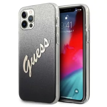   Guess GUHCP12MPCUGLSBK iPhone 12/12 Pro 6.1" hátlap, tok Glitter Gradient Script, fekete