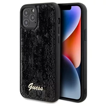  Guess Sequin Script Metal hátlap, tok iPhone 12/12 Pro, fekete