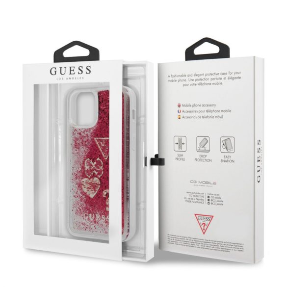 Guess iPhone 12 Mini Liquid Glitter Hearts (GUHCP12SGLHFLRA) hátlap, tok, piros