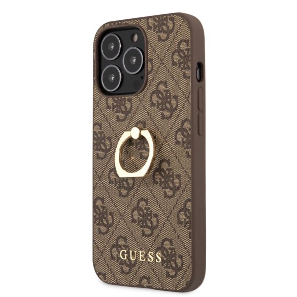 Guess iPhone 13 Pro 4G Ring Stand (GUHCP13L4GMRBR) hátlap, tok, barna