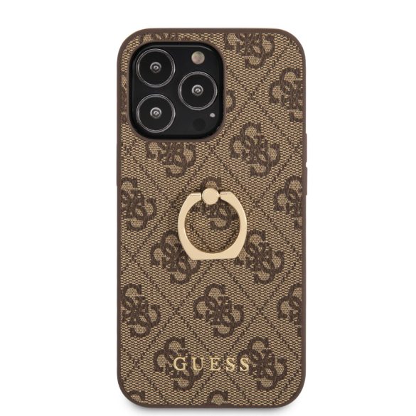 Guess iPhone 13 Pro 4G Ring Stand (GUHCP13L4GMRBR) hátlap, tok, barna