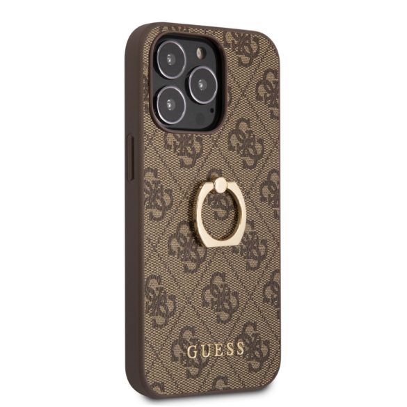 Guess iPhone 13 Pro 4G Ring Stand (GUHCP13L4GMRBR) hátlap, tok, barna