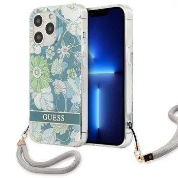   Guess GUHCP13LHFLSN iPhone 13 Pro/13 6.1" hátlap, tok Flower Strap, zöld
