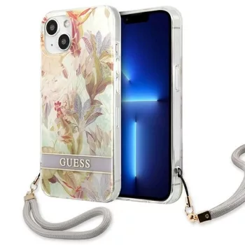   Guess GUHCP13SHFLSU iPhone 13 mini 5.4" hátlap, tok Flower Strap, lila