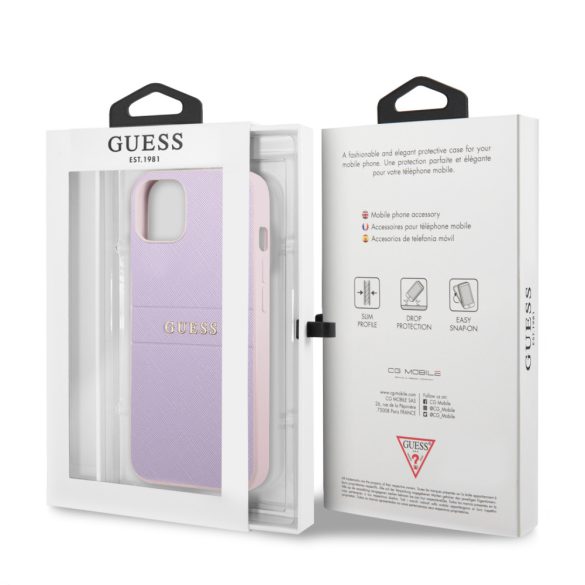 Guess iPhone 13 Mini Leather Saffiano (GUHCP13SPSASBPU) hátlap, tok, lila