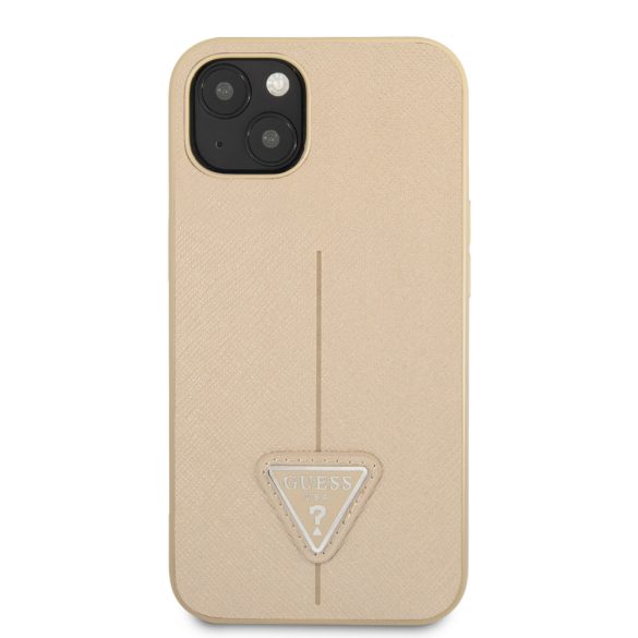 Guess iPhone 13 Mini Saffiano Triangle (GUHCP13SPSATLE) hátlap, tok, bézs