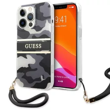   Guess GUHCP13XKCABBK iPhone 13 Pro Max 6.7" hátlap, tok Camo Strap Collection, fekete