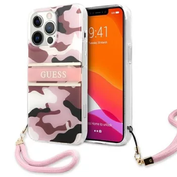   Guess GUHCP13XKCABPI iPhone 13 Pro Max 6.7" hátlap, tok Camo Strap Collection, rózsaszín