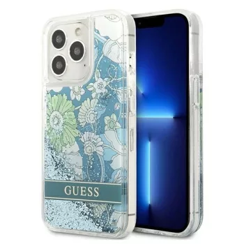   Guess GUHCP13XLFLSN iPhone 13 Pro Max 6.7" hátlap, tok Flower Liquid Glitter, zöld