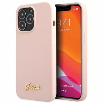   Guess GUHCP13XLSLMGLP iPhone 13 Pro Max 6.7" hátlap, tok Silicone Script Gold Logo, rózsaszín