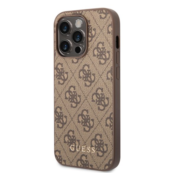 Guess iPhone 14 Pro 4G Metal Gold Logo (GUHCP14LG4GFBR) hátlap, tok, barna