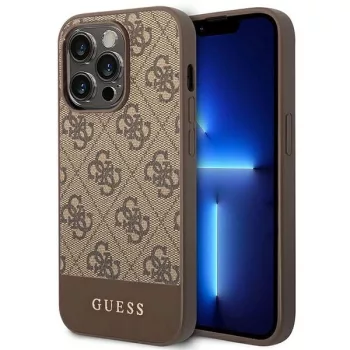   Guess GUHCP14LG4GLBR iPhone 14 Pro 6,1" hátlap, tok 4G Stripe Collection, barna