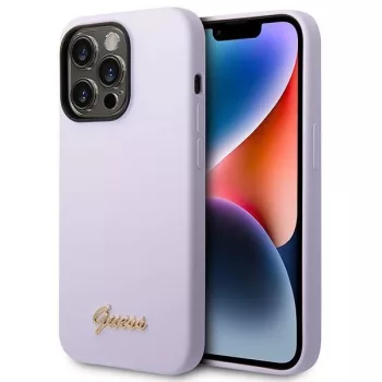   Guess GUHCP14LSLSMU iPhone 14 Pro 6.1" hátlap, tok Silicone Vintage Gold Logo, lila