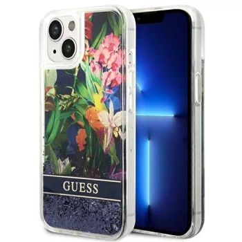   Guess GUHCP14MLFLSB iPhone 14 Plus 6.7 " hátlap, tok Flower Liquid Glitter, kék