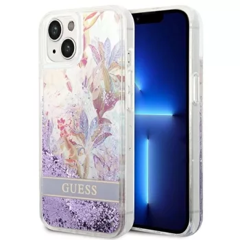   Guess GUHCP14MLFLSU Flower Liquid Glitter iPhone 14 Plus/15 Plus 6.7", hátlap, tok, lila
