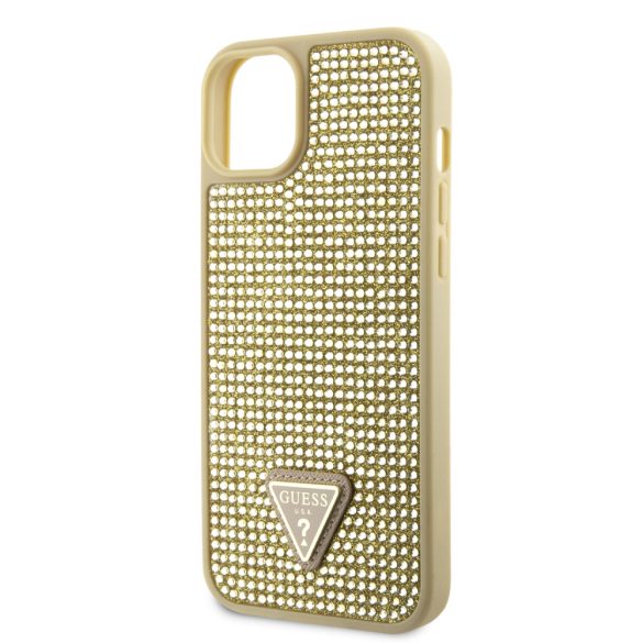 Guess iPhone 14 Rhinestones Triangle Metal Logo (GUHCP14SHDGTPD) hátlap, tok, arany