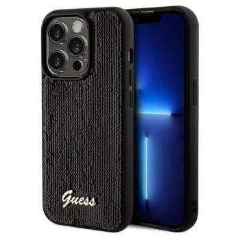   Guess Sequin Script Metal hátlap, tok iPhone 14 Pro Max, fekete