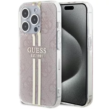   Guess IML 4G Gold Stripe hátlap, tok iPhone 15 Pro, rózsaszín
