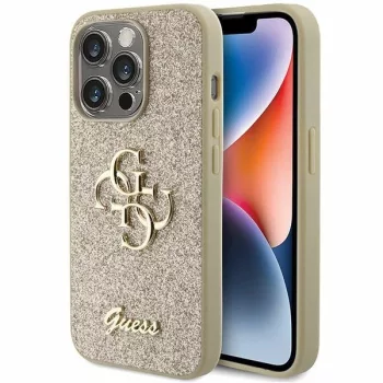   Guess Glitter Script Big 4G hátlap, tok iPhone 15 Pro, arany