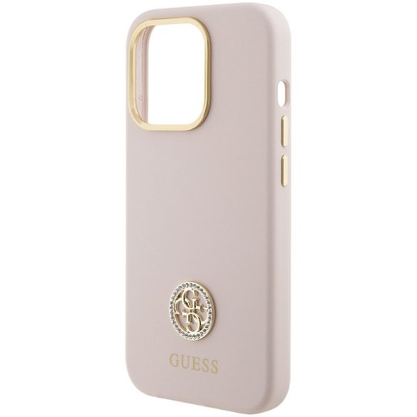 Guess iPhone 15 Pro Silicone Logo Strass 4G (GUHCP15LM4DGPP) hátlap, tok, rózsaszín