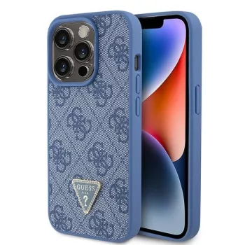   Guess GUHCP15LP4TDPB iPhone 15 Pro 6.1" hátlap, tok Leather 4G Triangle Strass, kék