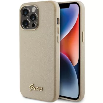   Guess iPhone 15 Pro Glitter Glossy Script (GUHCP15LPGMCSD) hátlap, tok, arany