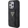 Guess Grip Stand 4G Triangle Strass hátlap, tok iPhone 15 Pro, fekete