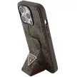 Guess Grip Stand 4G Triangle Strass hátlap, tok iPhone 15 Pro, barna