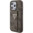 Guess Grip Stand 4G Triangle Strass hátlap, tok iPhone 15 Pro, barna