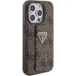Guess Grip Stand 4G Triangle Strass hátlap, tok iPhone 15 Pro, barna