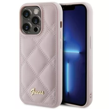   Guess iPhone 15 Pro Quilted Metal Logo (GUHCP15LPSQSQSP) hátlap, tok, rózsaszín
