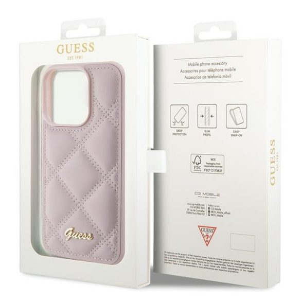 Guess iPhone 15 Pro Quilted Metal Logo (GUHCP15LPSQSQSP) hátlap, tok, rózsaszín