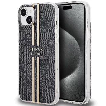   Guess GUHCP15MH4PSEGK IML 4G Gold Stripe iPhone 14 Plus/15 Plus 6.7", hátlap, tok, fekete