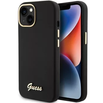   Guess Silicone Script Metal Logo & Frame hátlap, tok iPhone 15, fekete