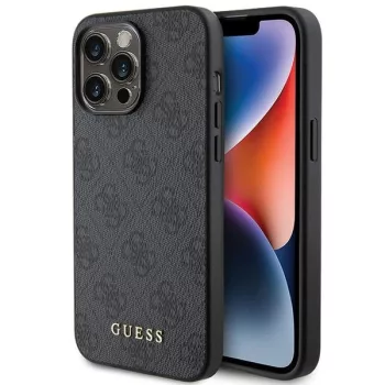   Guess 4G Metal Gold Logo hátlap, tok iPhone 15 Pro Max, szürke