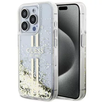   Guess iPhone 15 Pro Max Gold Stripes Liquid Glitter (GUHCP15XLFCSEGT) hátlap, tok, arany