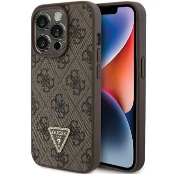   Guess iPhone 15 Pro Max Leather Triangle Strass (GUHCP15XP4TDPW) hátlap, tok, barna
