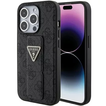   Guess Grip Stand 4G Triangle Strass hátlap, tok iPhone 15 Pro Max, fekete