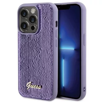   Guess Sequin Script Metal hátlap, tok iPhone 15 Pro Max, lila