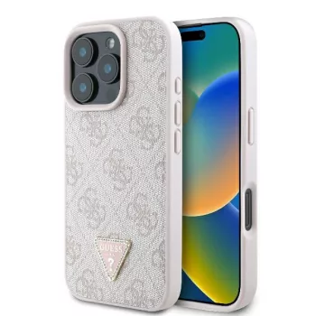   Guess GUHCP16LP4TDPP iPhone 16 Pro 6.3" różowy/pink keménytok bőr 4G háromszög Strass MagSafe