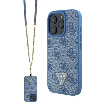   Guess GUHCP16LP4TDSCPB iPhone 16 Pro 6.3" niebieski/kék keménytok bőr fém logó Strass Crossbody