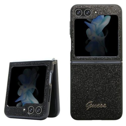 Guess Glitter Script hátlap, tok Samsung Galaxy Z Flip 5, fekete