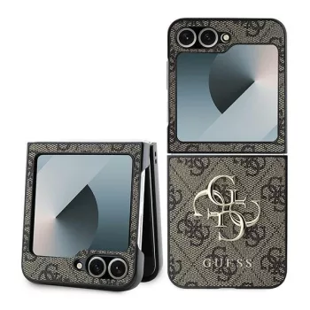   Guess GUHCZF64GMGBR 4G Metal Logo Samsung Z Flip 6 F741, bőr tok, barna