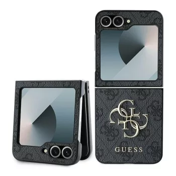   Guess GUHCZF64GMGGR 4G Metal Logo Samsung Z Flip 6 F741, bőr tok, fekete