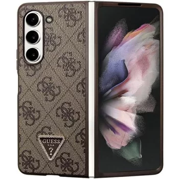   Guess Leather 4G Triangle Strass hátlap, tok Samsung Galaxy Z Fold 5, barna