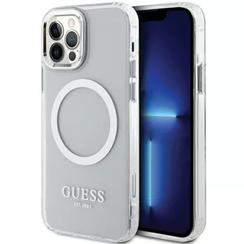   Guess GUHMP12MHTRMS Metal Outline Magsafe iPhone 12/12 Pro 6.1", hátlap, tok, ezüst, átlátszó