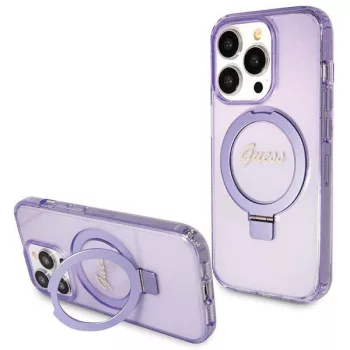   Guess GUHMP13LHRSGSU Ring Stand Script Glitter MagSafe iPhone 13/13 Pro 6.1" tok, lila