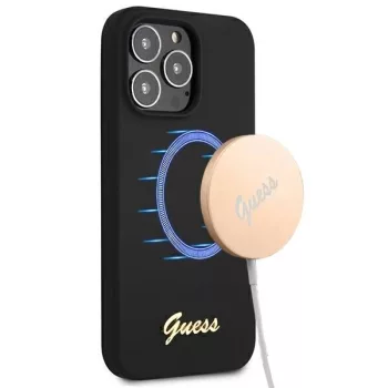   Guess GUHMP13LLSLMGBK iPhone 13 Pro/13 6.1" hátlap, tok Silicone Script Gold Logo MagSafe, fekete